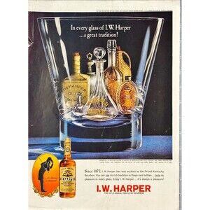 I.W. Harper Kentucky Bourbon Whiskey "In every glass Great Tradition"Vtg Ad 1964